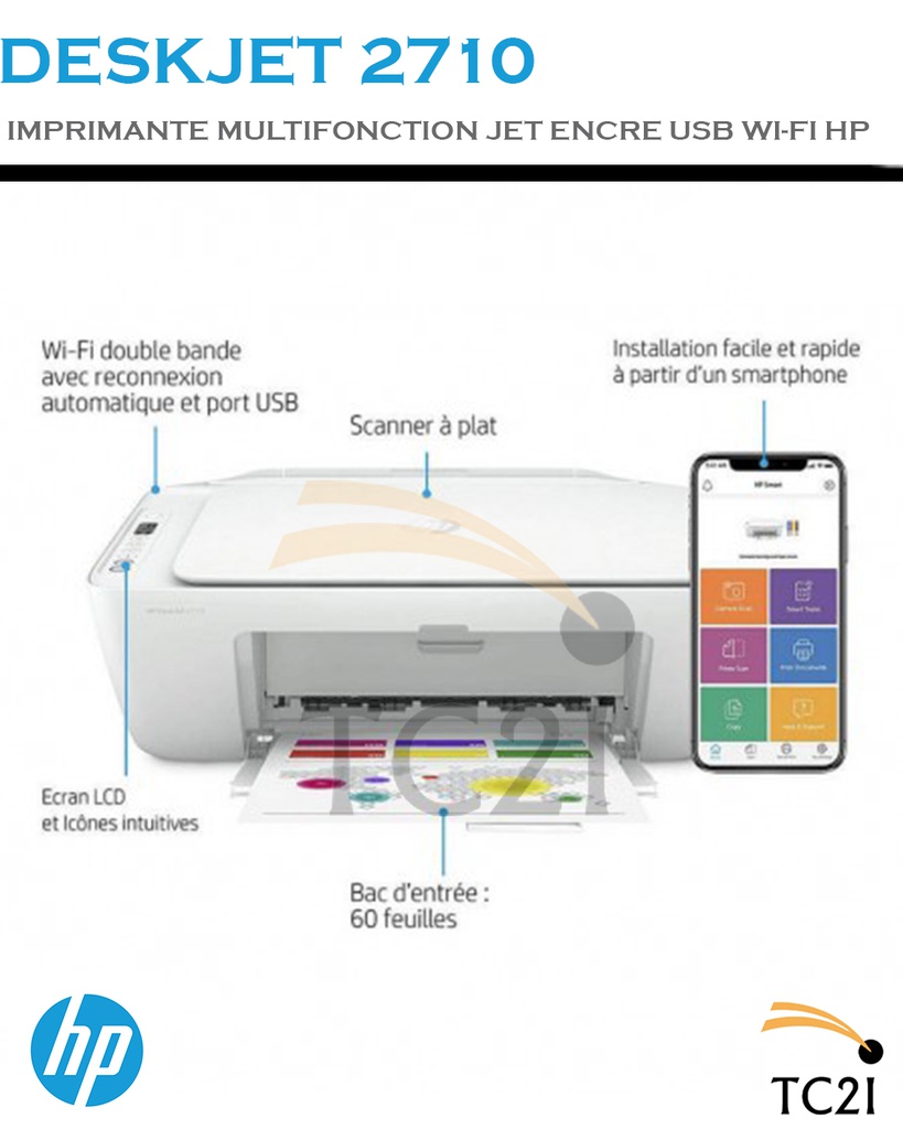 IMPRIMANTE MULTIFONCTION JET ENCRE USB WI-FI HP DESKJET 2710