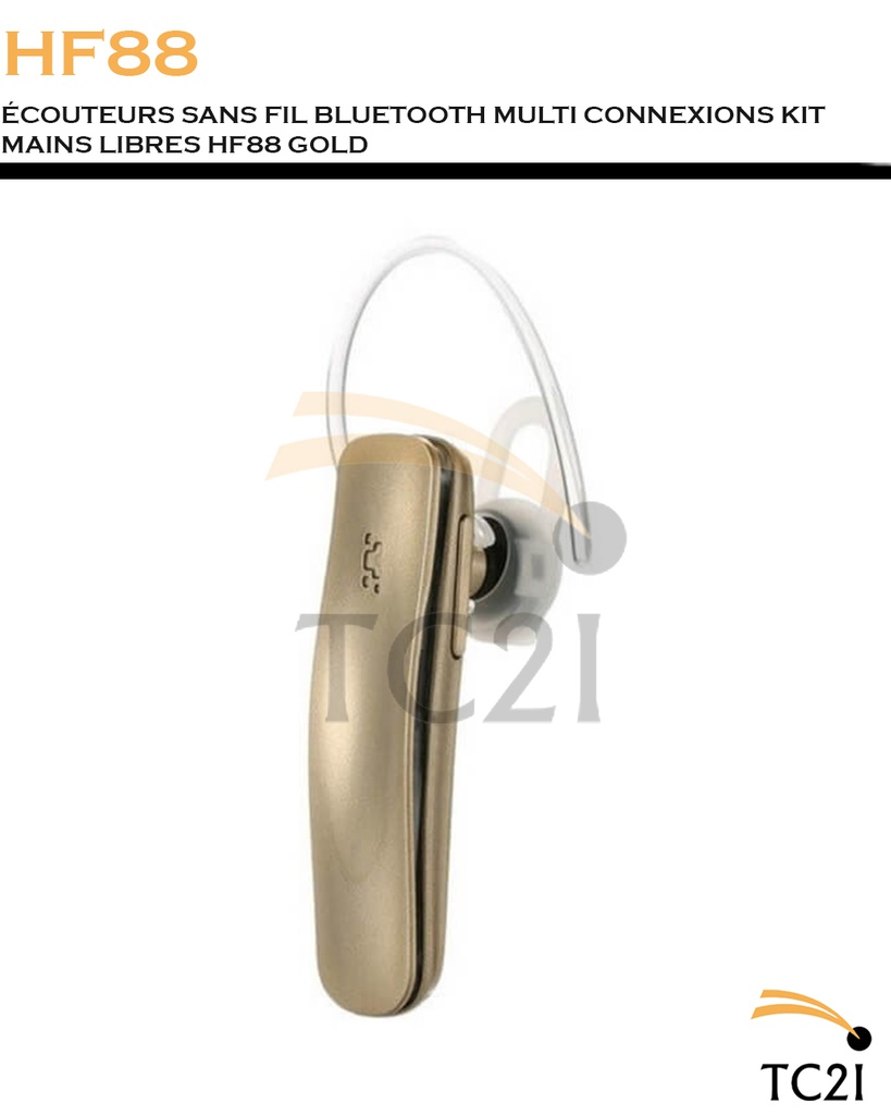 ÉCOUTEURS SANS FIL BLUETOOTH MULTI CONNEXIONS KIT MAINS LIBRES HF88 GOLD