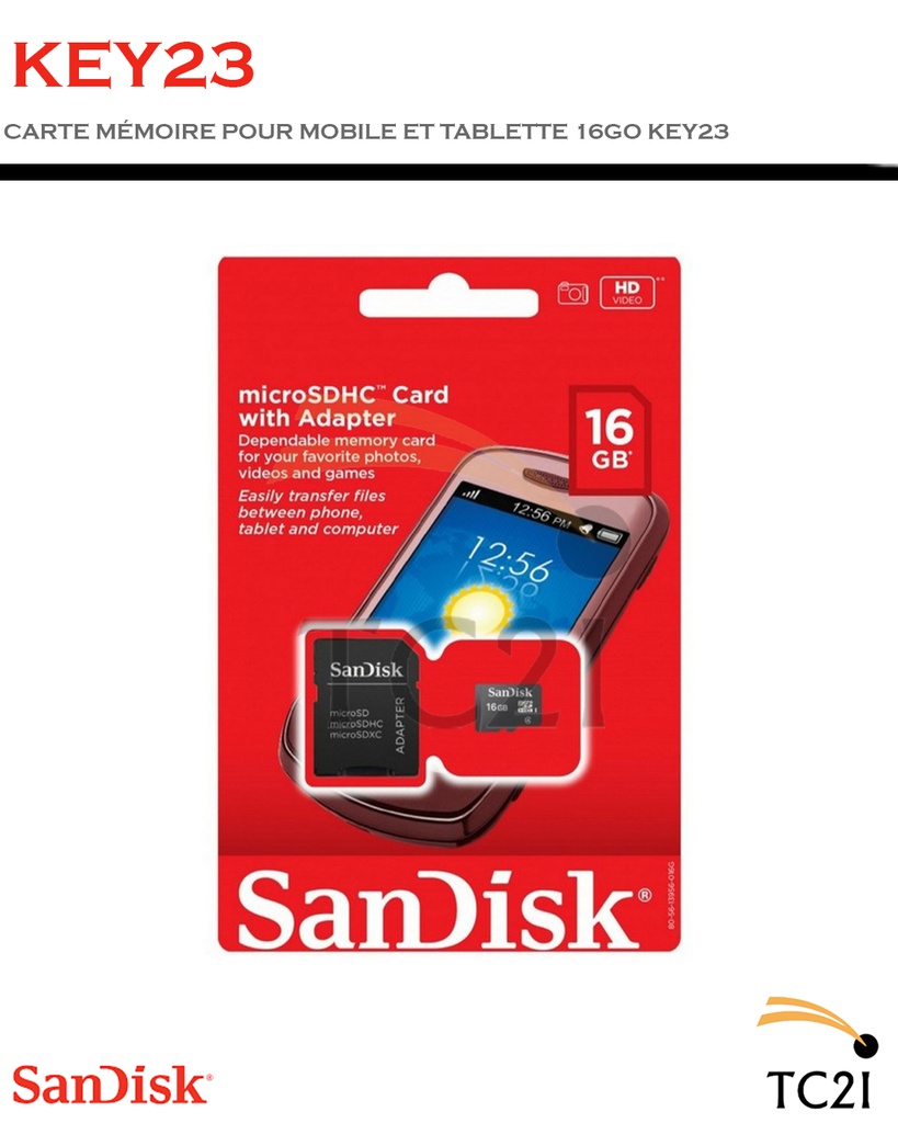 CARTE MÉMOIRE POUR MOBILE ET TABLETTE 16GO KEY23