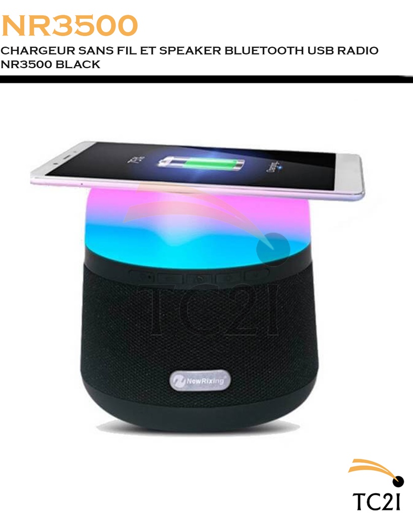 CHARGEUR SANS FIL ET SPEAKER BLUETOOTH USB RADIO NR3500 BLACK