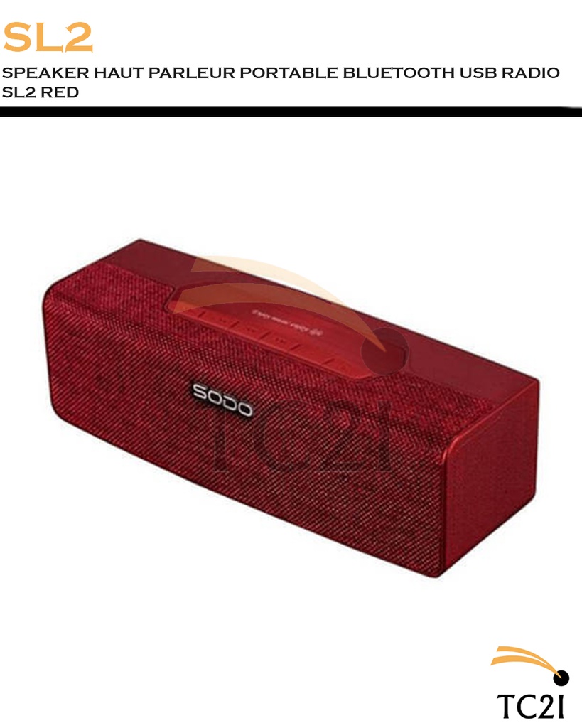 SPEAKER HAUT PARLEUR PORTABLE BLUETOOTH USB RADIO SL2 RED