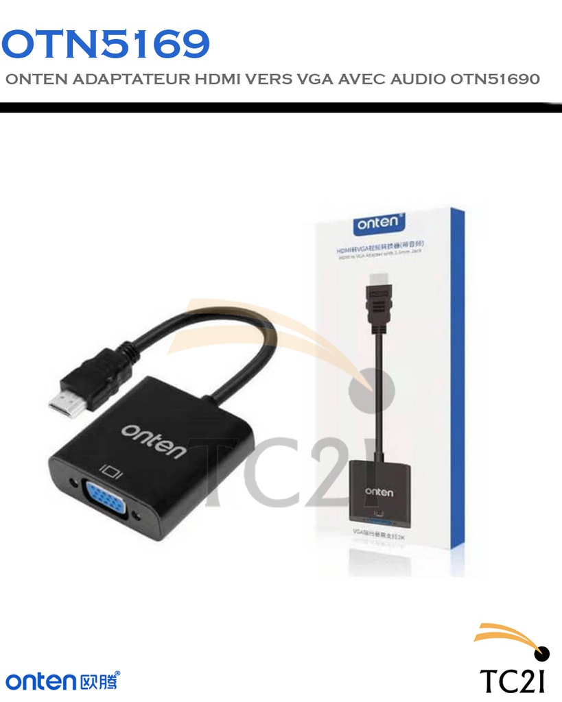 ONTEN adaptateur HDMI vers VGA Avec Audio OTN5169