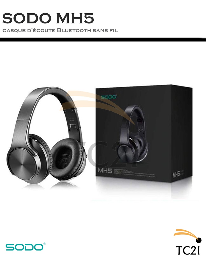 SODO CASQUE BLUETOOTH 2 EN 1 ECOUTEURS ET HAUT PARLEUR MH5 BLACK