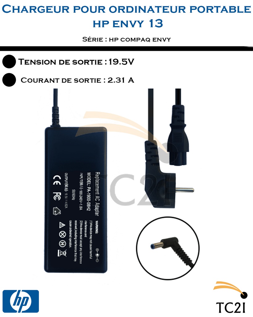 Chargeur batterie pour ordinateur 19.5v2.31A