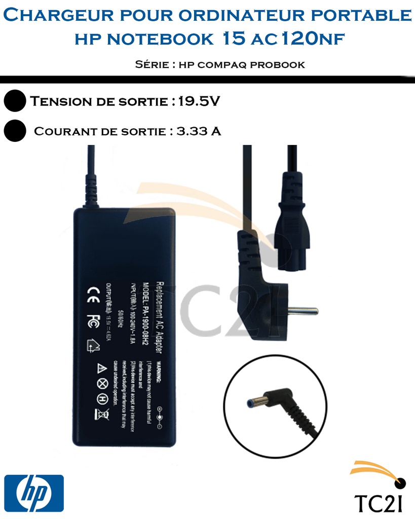 Chargeur batterie pour ordinateur 19.5v3.33A