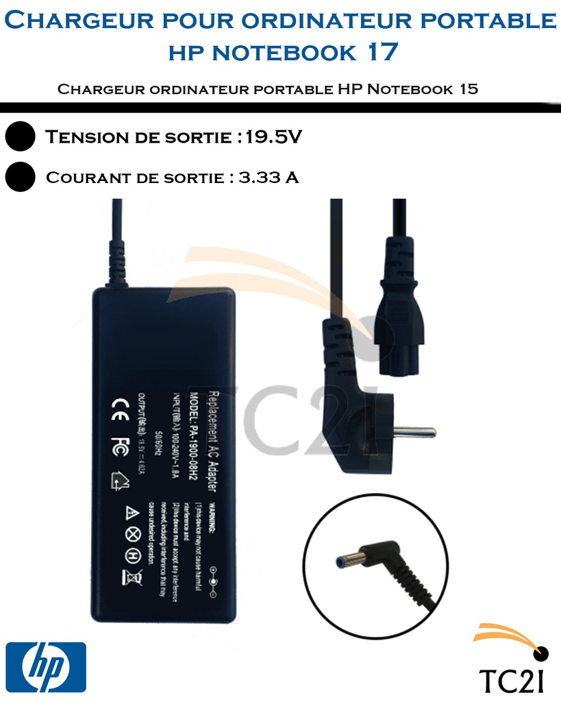 Chargeur batterie pour ordinateur 19.5v3.33A