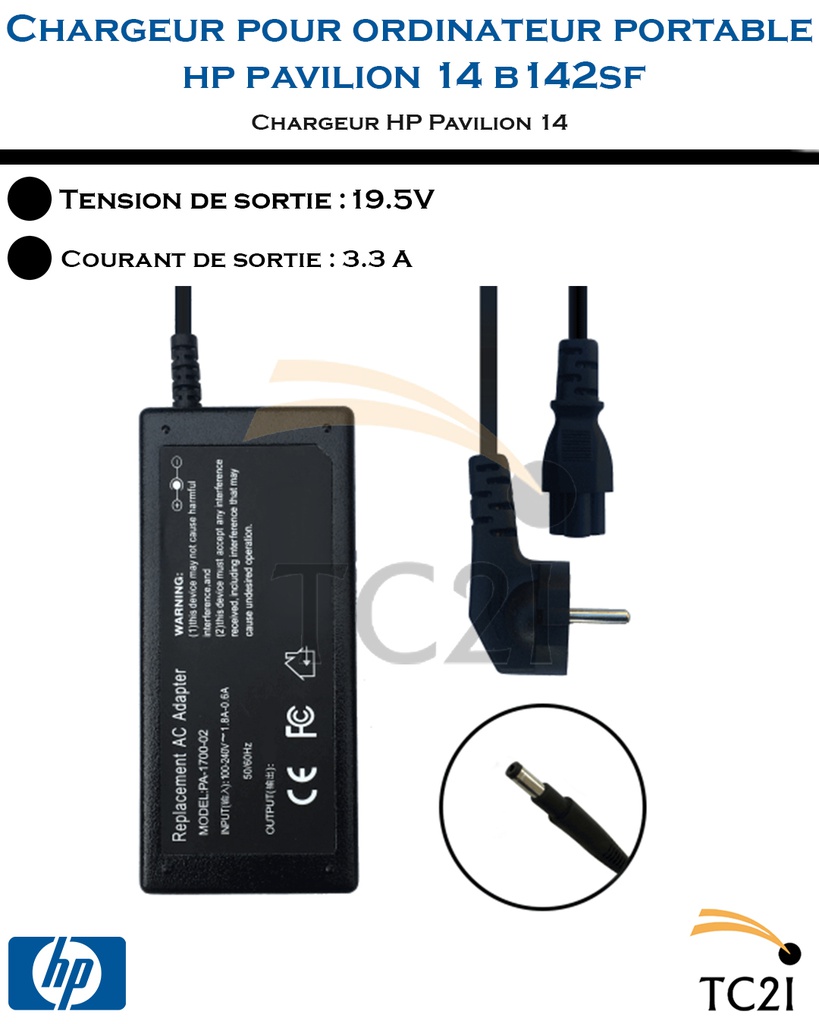 Chargeur batterie pour ordinateur 19.5v3.3A