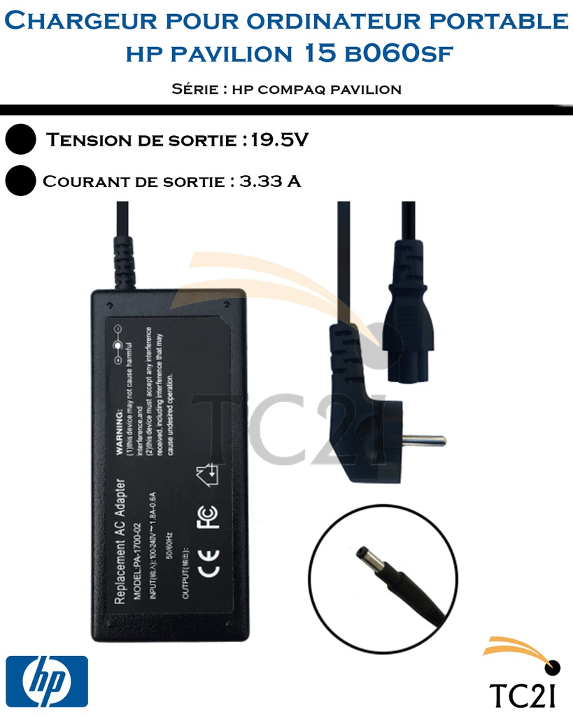 Chargeur batterie pour ordinateur 19.5v3.33A