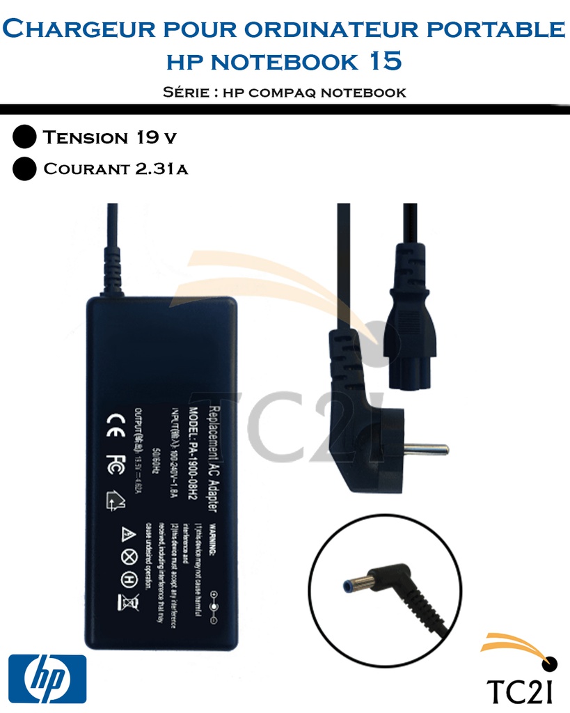 Chargeur pour ordinateur portable hp pavilion 15 b044sf