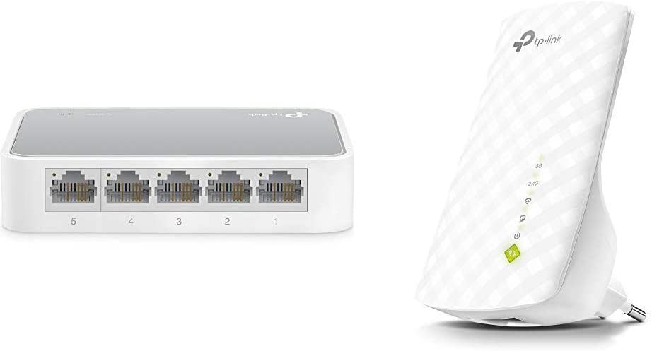 TP-Link Switch Ethernet Réseau 5 ports plastique -10/100 Mbps, ports RJ45, hub rj45 &amp; RE200 Répéteur WiFi