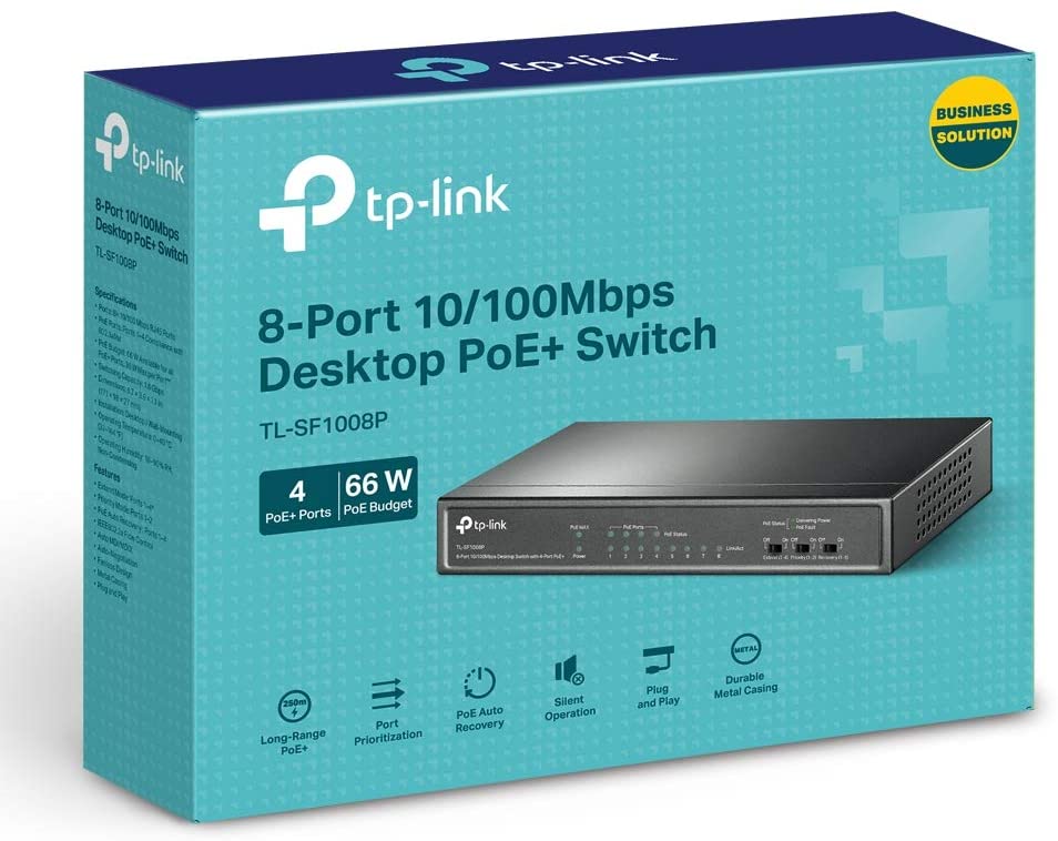 TP-Link Switch PoE Ethernet 8 Ports avec 4 Ports PoE à 57 W, Garantie À Vie, Idéal pour Étendre Le Réseau Câblé pour Les PME et Les Bureaux À Domicile, TL-SF1008P