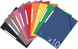 Lot de 10 Chemises Cartonnées 3 Rabats Format A4 Fermeture Elastiques Coloris