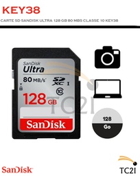 CARTE SD SANDISK ULTRA 128 GB 80 MBS CLASSE 10 KEY38