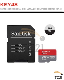 CARTE MICRO SDXC SANDISK ULTRA 200 GB VITESSE 100 MBS KEY48