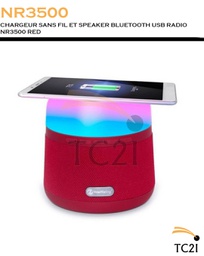 CHARGEUR SANS FIL ET SPEAKER BLUETOOTH USB RADIO NR3500 RED