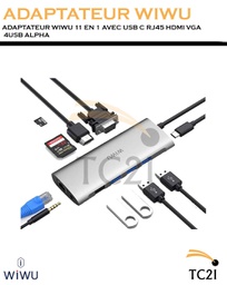 ADAPTATEUR WIWU 11 EN 1 AVEC USB C RJ45 HDMI VGA 4USB ALPHA